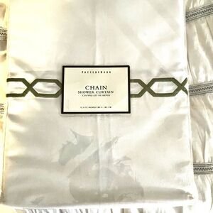 Pottery Barn White and Olive Chain Shower Curtain